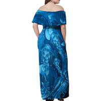 Blue Gradient Polynesia Jellyfish Family Matching Off Shoulder Maxi Dress and Hawaiian Shirt Plumeria Polynesian Tattoo Glowing Vibes LT14 - Polynesian Pride