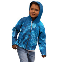Blue Gradient Polynesia Jellyfish Kid Hoodie Plumeria Polynesian Tattoo Glowing Vibes