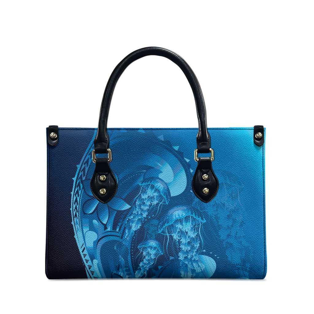 Blue Gradient Polynesia Jellyfish Leather Bag Plumeria Polynesian Tattoo Glowing Vibes
