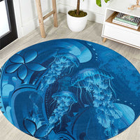 Blue Gradient Polynesia Jellyfish Round Carpet Plumeria Polynesian Tattoo Glowing Vibes