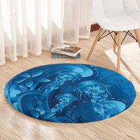 Blue Gradient Polynesia Jellyfish Round Carpet Plumeria Polynesian Tattoo Glowing Vibes
