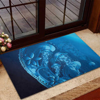 Blue Gradient Polynesia Jellyfish Rubber Doormat Plumeria Polynesian Tattoo Glowing Vibes LT14 - Polynesian Pride