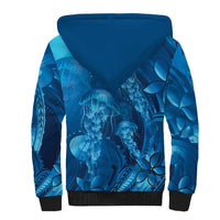 Blue Gradient Polynesia Jellyfish Sherpa Hoodie Plumeria Polynesian Tattoo Glowing Vibes