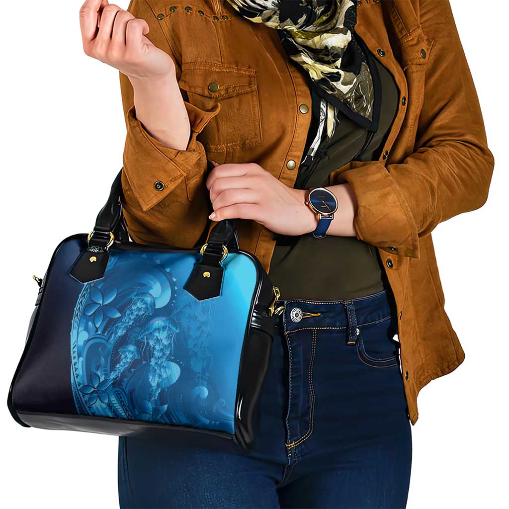 Blue Gradient Polynesia Jellyfish Shoulder Handbag Plumeria Polynesian Tattoo Glowing Vibes LT14 - Polynesian Pride