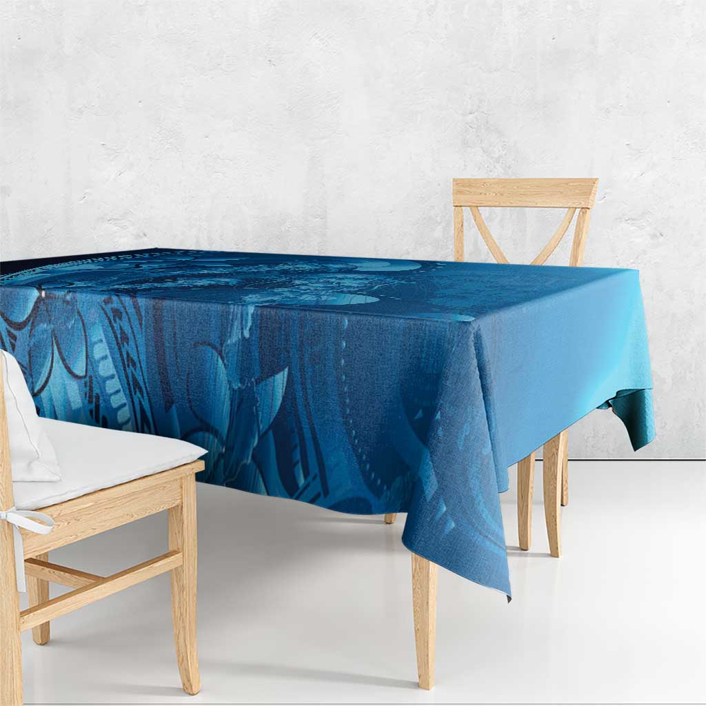 Blue Gradient Polynesia Jellyfish Tablecloth Plumeria Polynesian Tattoo Glowing Vibes