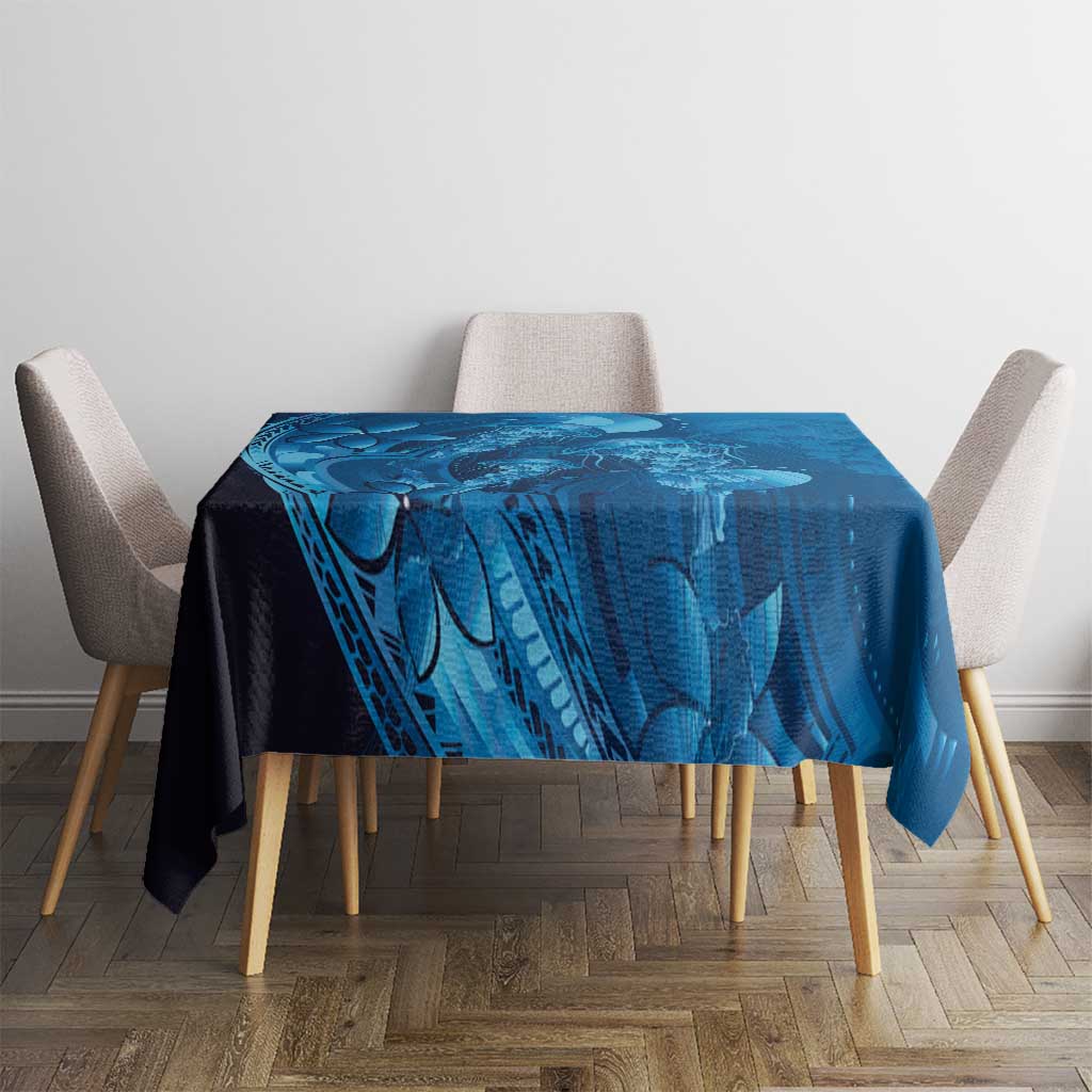Blue Gradient Polynesia Jellyfish Tablecloth Plumeria Polynesian Tattoo Glowing Vibes