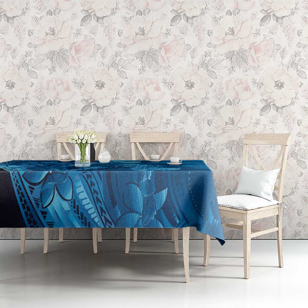 Blue Gradient Polynesia Jellyfish Tablecloth Plumeria Polynesian Tattoo Glowing Vibes