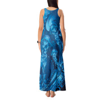 Blue Gradient Polynesia Jellyfish Tank Maxi Dress Plumeria Polynesian Tattoo Glowing Vibes