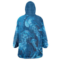 Blue Gradient Polynesia Jellyfish Wearable Blanket Hoodie Plumeria Polynesian Tattoo Glowing Vibes LT14 - Polynesian Pride