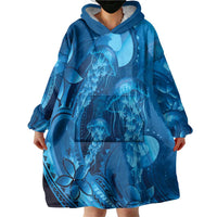 Blue Gradient Polynesia Jellyfish Wearable Blanket Hoodie Plumeria Polynesian Tattoo Glowing Vibes LT14 - Polynesian Pride