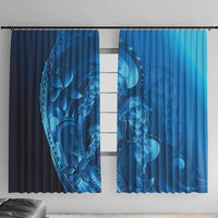 Blue Gradient Polynesia Jellyfish Window Curtain Plumeria Polynesian Tattoo Glowing Vibes