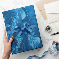 Blue Gradient Polynesia Jellyfish Wrapping Paper Plumeria Polynesian Tattoo Glowing Vibes