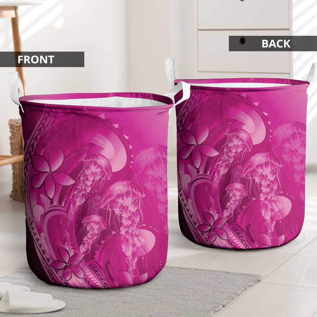 Pink Gradient Polynesia Jellyfish Laundry Basket Plumeria Polynesian Tattoo Glowing Vibes LT14 - Polynesian Pride