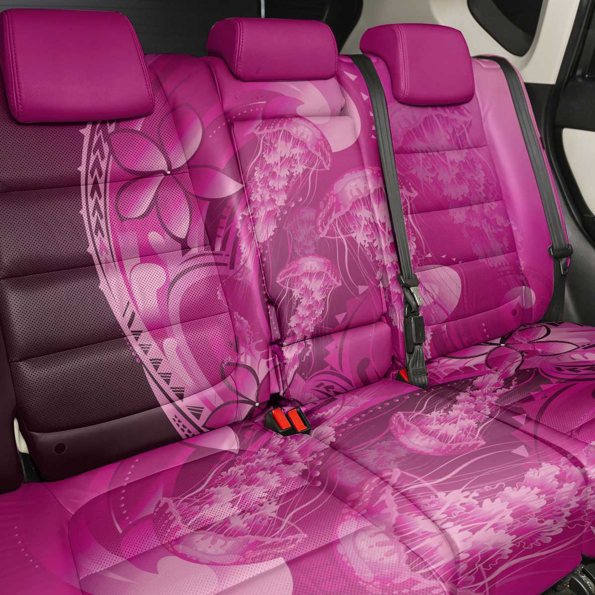 Pink Gradient Polynesia Jellyfish Back Car Seat Cover Plumeria Polynesian Tattoo Glowing Vibes
