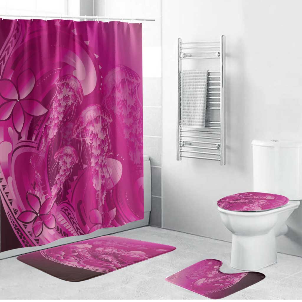 Pink Gradient Polynesia Jellyfish Bathroom Set Plumeria Polynesian Tattoo Glowing Vibes