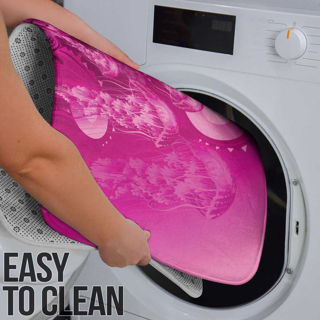 Pink Gradient Polynesia Jellyfish Bathroom Set Plumeria Polynesian Tattoo Glowing Vibes