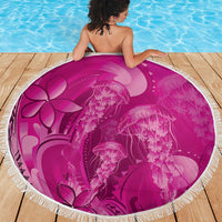 Pink Gradient Polynesia Jellyfish Beach Blanket Plumeria Polynesian Tattoo Glowing Vibes