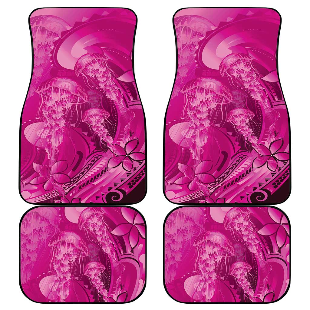 Pink Gradient Polynesia Jellyfish Car Mats Plumeria Polynesian Tattoo Glowing Vibes