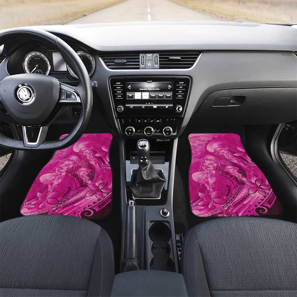 Pink Gradient Polynesia Jellyfish Car Mats Plumeria Polynesian Tattoo Glowing Vibes