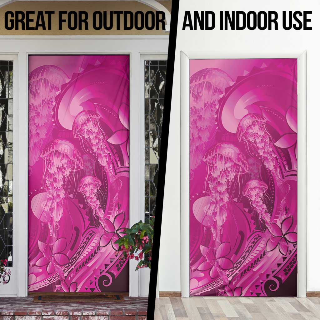 Pink Gradient Polynesia Jellyfish Door Cover Plumeria Polynesian Tattoo Glowing Vibes LT14 - Polynesian Pride