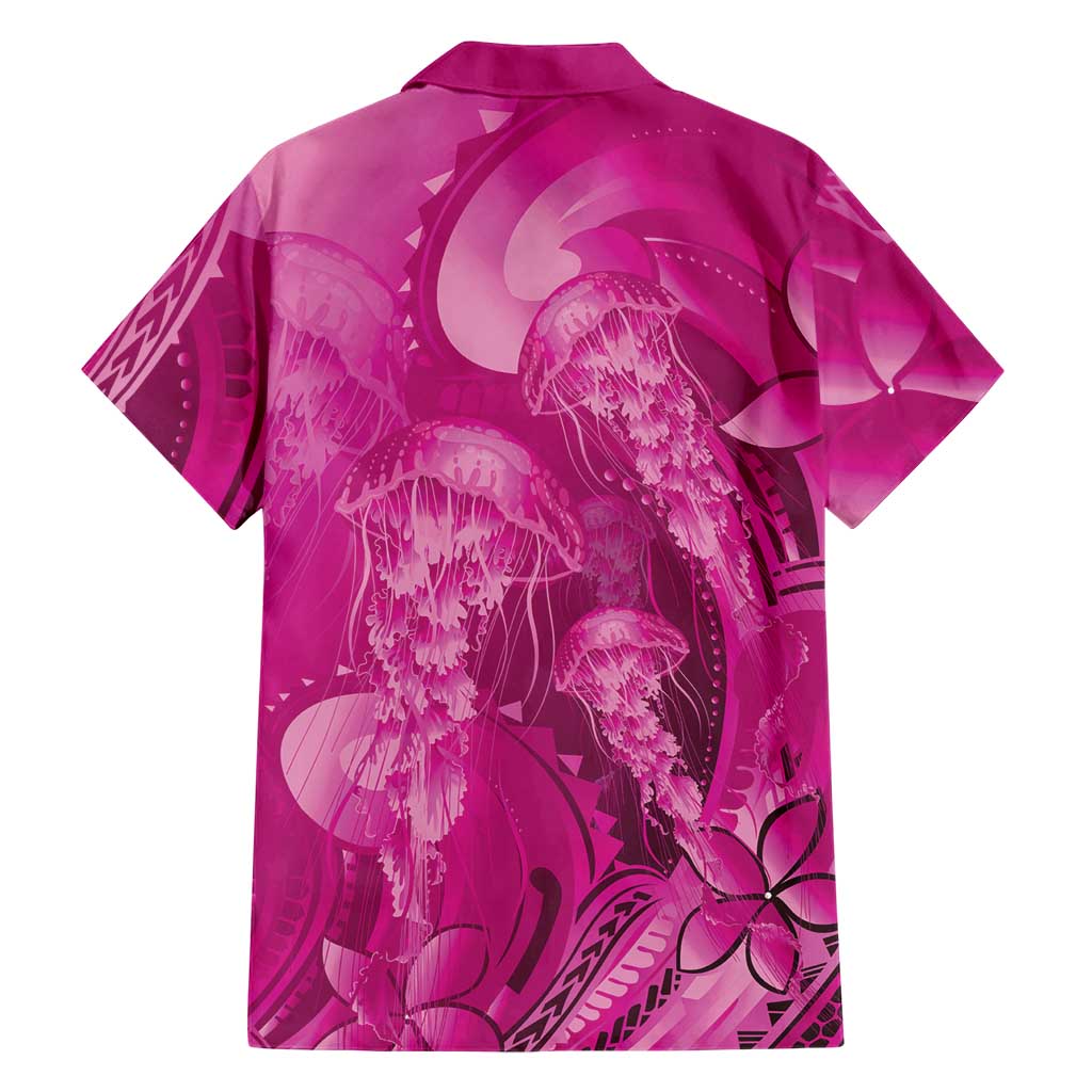 Pink Gradient Polynesia Jellyfish Family Matching Off Shoulder Maxi Dress and Hawaiian Shirt Plumeria Polynesian Tattoo Glowing Vibes
