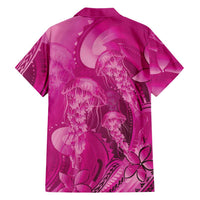 Pink Gradient Polynesia Jellyfish Family Matching Off Shoulder Maxi Dress and Hawaiian Shirt Plumeria Polynesian Tattoo Glowing Vibes