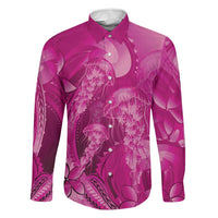 Pink Gradient Polynesia Jellyfish Family Matching Off Shoulder Maxi Dress and Hawaiian Shirt Plumeria Polynesian Tattoo Glowing Vibes