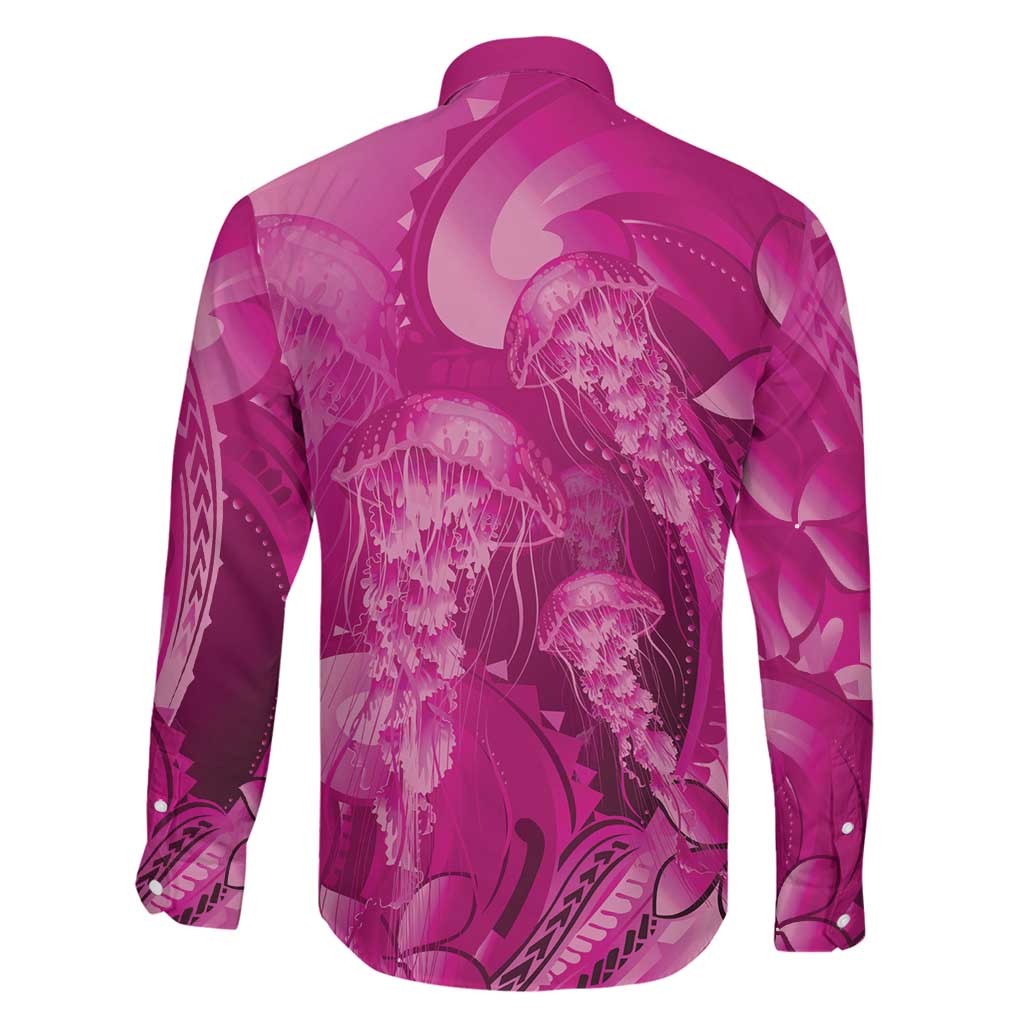 Pink Gradient Polynesia Jellyfish Family Matching Off Shoulder Maxi Dress and Hawaiian Shirt Plumeria Polynesian Tattoo Glowing Vibes