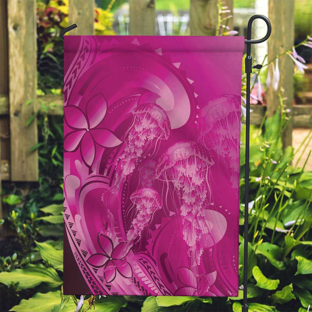 Pink Gradient Polynesia Jellyfish Garden Flag Plumeria Polynesian Tattoo Glowing Vibes LT14 Garden Flag Pink - Polynesian Pride