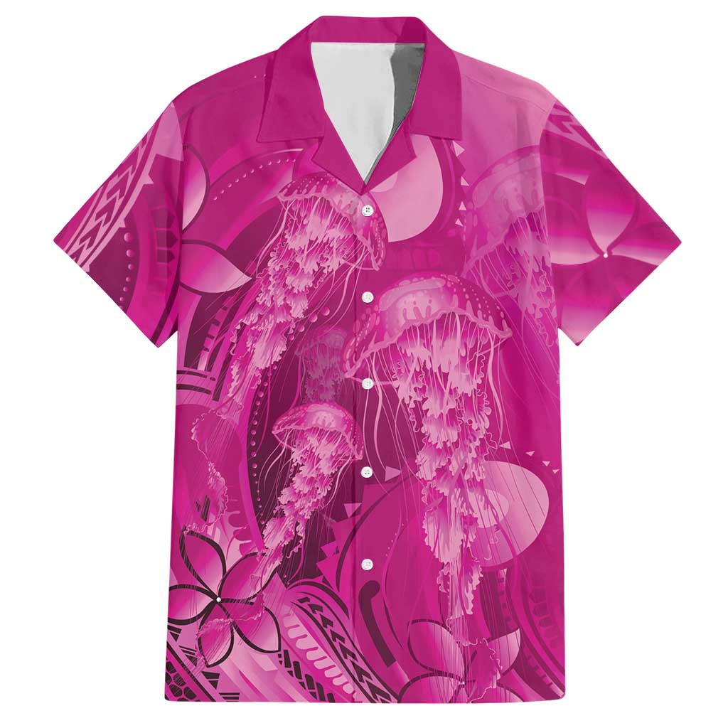 Pink Gradient Polynesia Jellyfish Hawaiian Shirt Plumeria Polynesian Tattoo Glowing Vibes