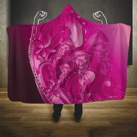 Pink Gradient Polynesia Jellyfish Hooded Blanket Plumeria Polynesian Tattoo Glowing Vibes