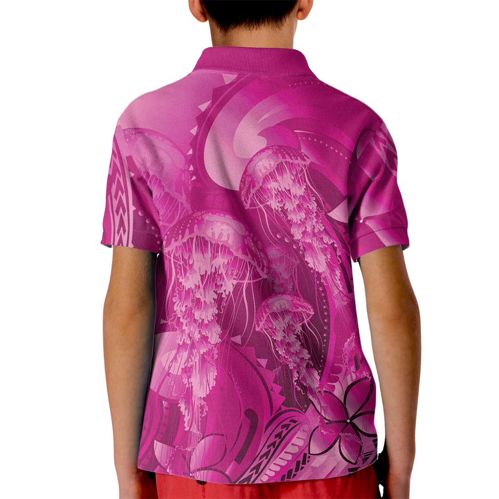 Pink Gradient Polynesia Jellyfish Kid Polo Shirt Plumeria Polynesian Tattoo Glowing Vibes