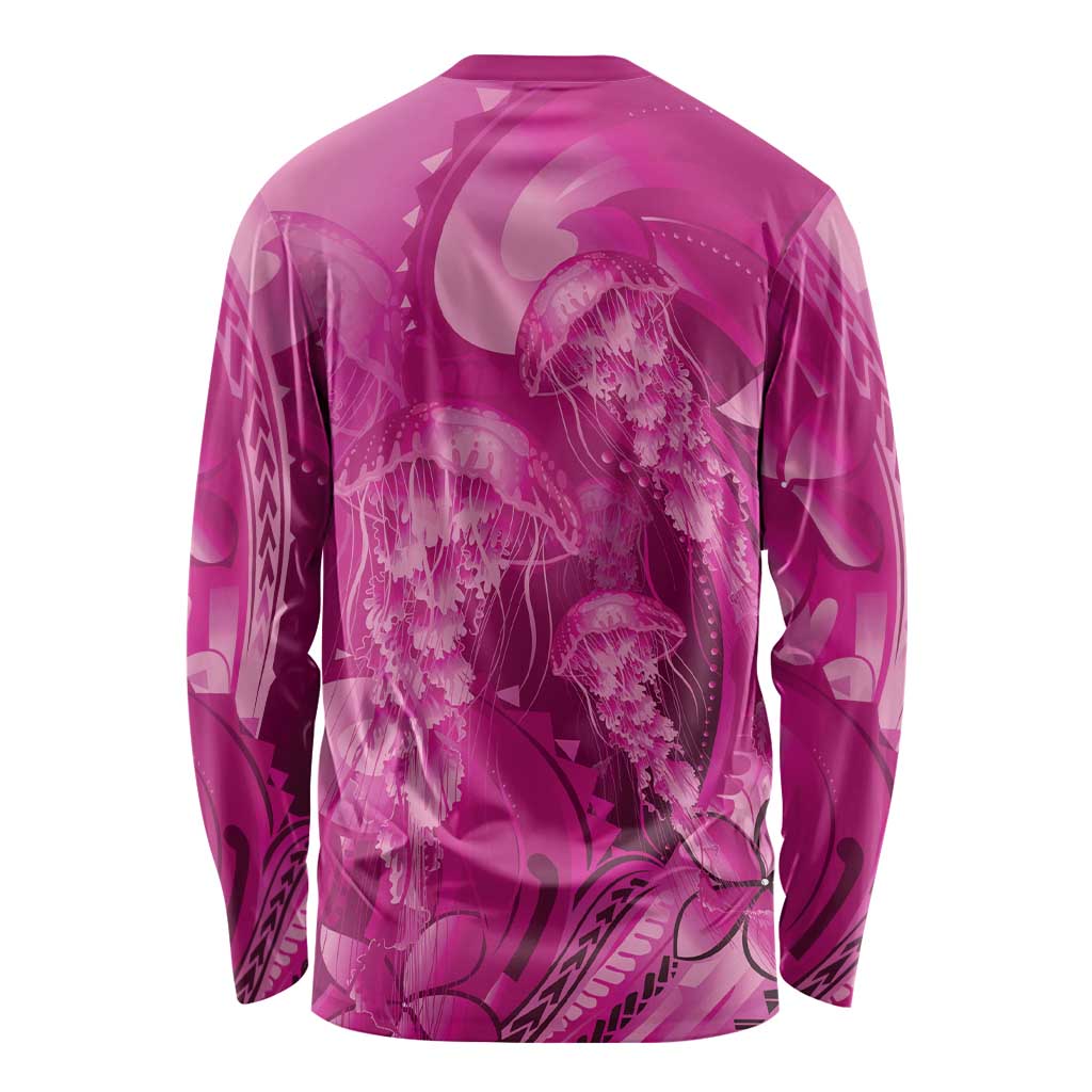 Pink Gradient Polynesia Jellyfish Long Sleeve Shirt Plumeria Polynesian Tattoo Glowing Vibes