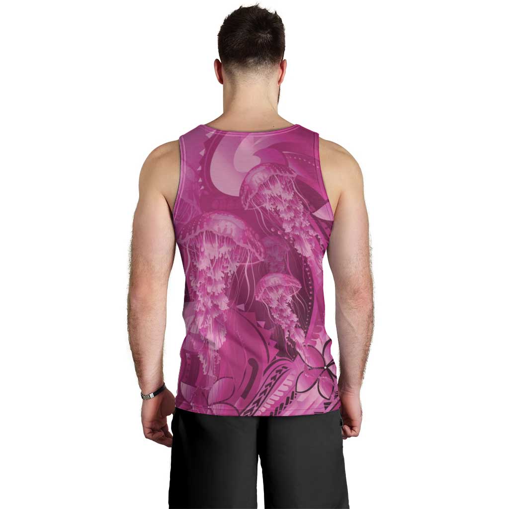 Pink Gradient Polynesia Jellyfish Men Tank Top Plumeria Polynesian Tattoo Glowing Vibes