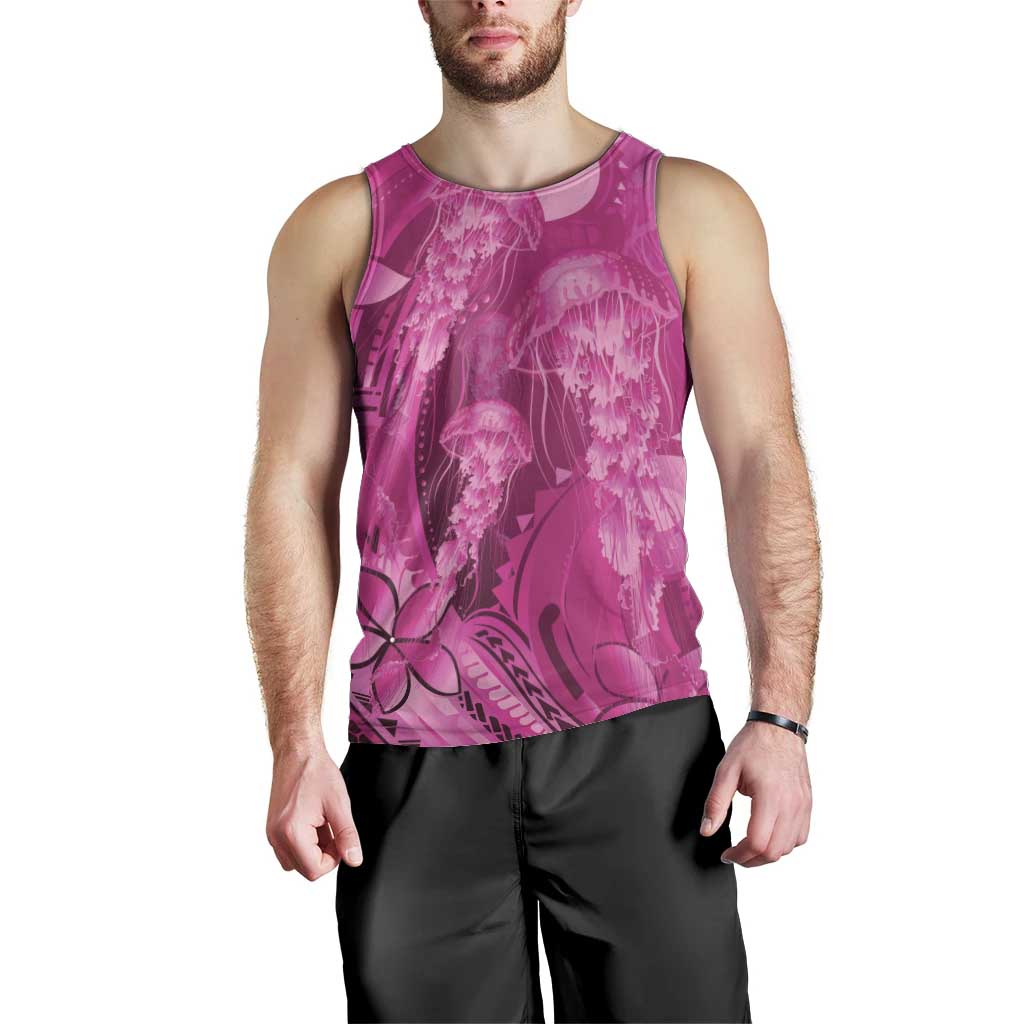 Pink Gradient Polynesia Jellyfish Men Tank Top Plumeria Polynesian Tattoo Glowing Vibes