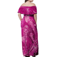 Pink Gradient Polynesia Jellyfish Off Shoulder Maxi Dress Plumeria Polynesian Tattoo Glowing Vibes