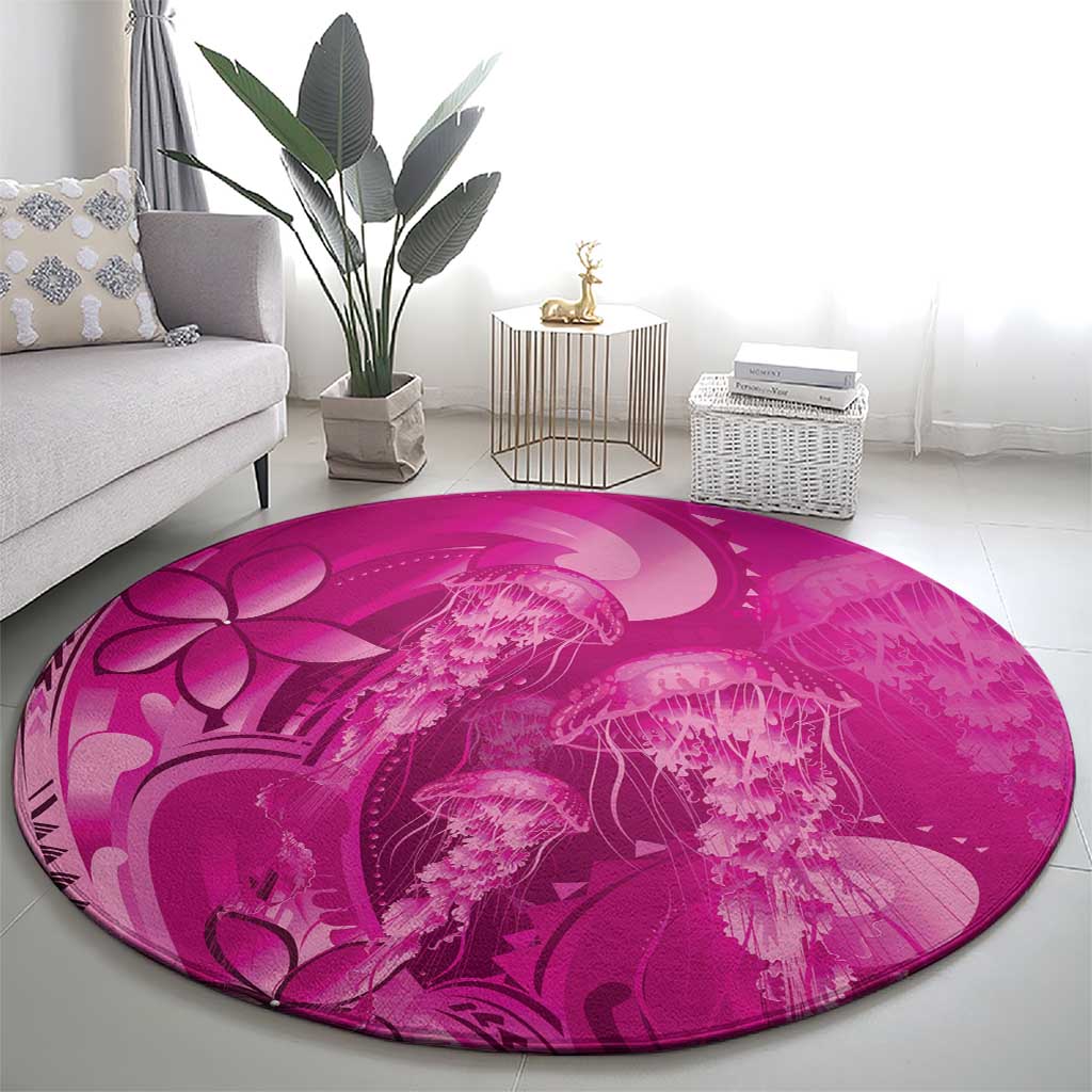 Pink Gradient Polynesia Jellyfish Round Carpet Plumeria Polynesian Tattoo Glowing Vibes LT14 - Polynesian Pride