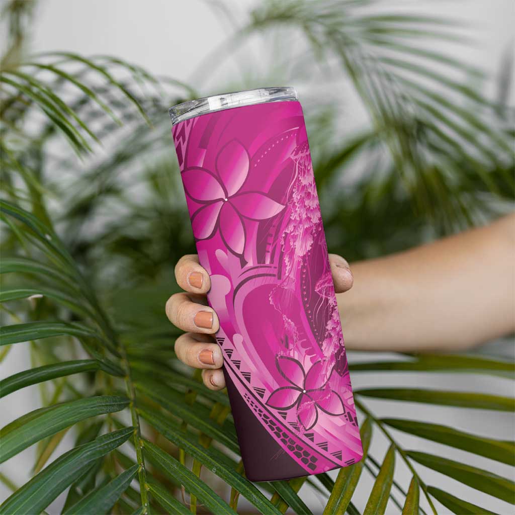 Pink Gradient Polynesia Jellyfish Skinny Tumbler Plumeria Polynesian Tattoo Glowing Vibes