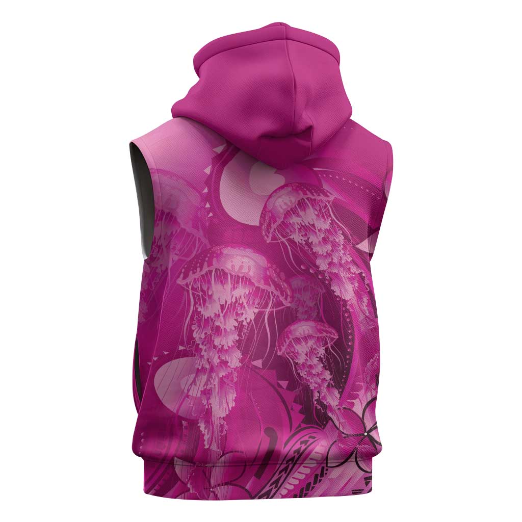 Pink Gradient Polynesia Jellyfish Sleeveless Hoodie Plumeria Polynesian Tattoo Glowing Vibes