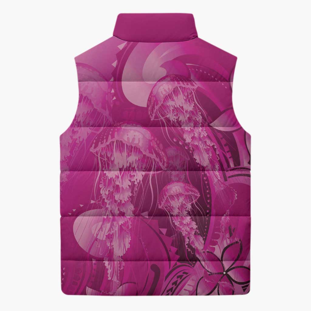 Pink Gradient Polynesia Jellyfish Sleeveless Puffer Jacket Plumeria Polynesian Tattoo Glowing Vibes