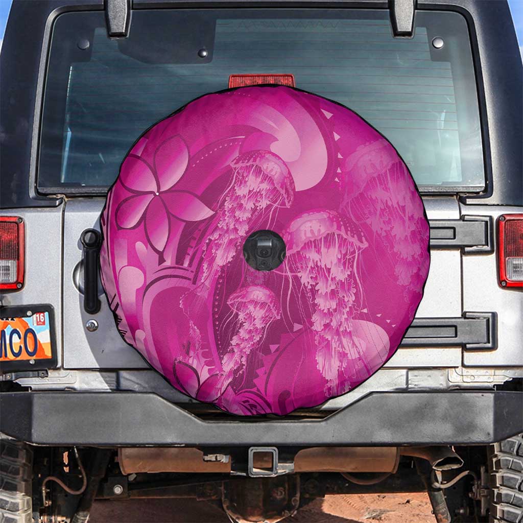 Pink Gradient Polynesia Jellyfish Spare Tire Cover Plumeria Polynesian Tattoo Glowing Vibes
