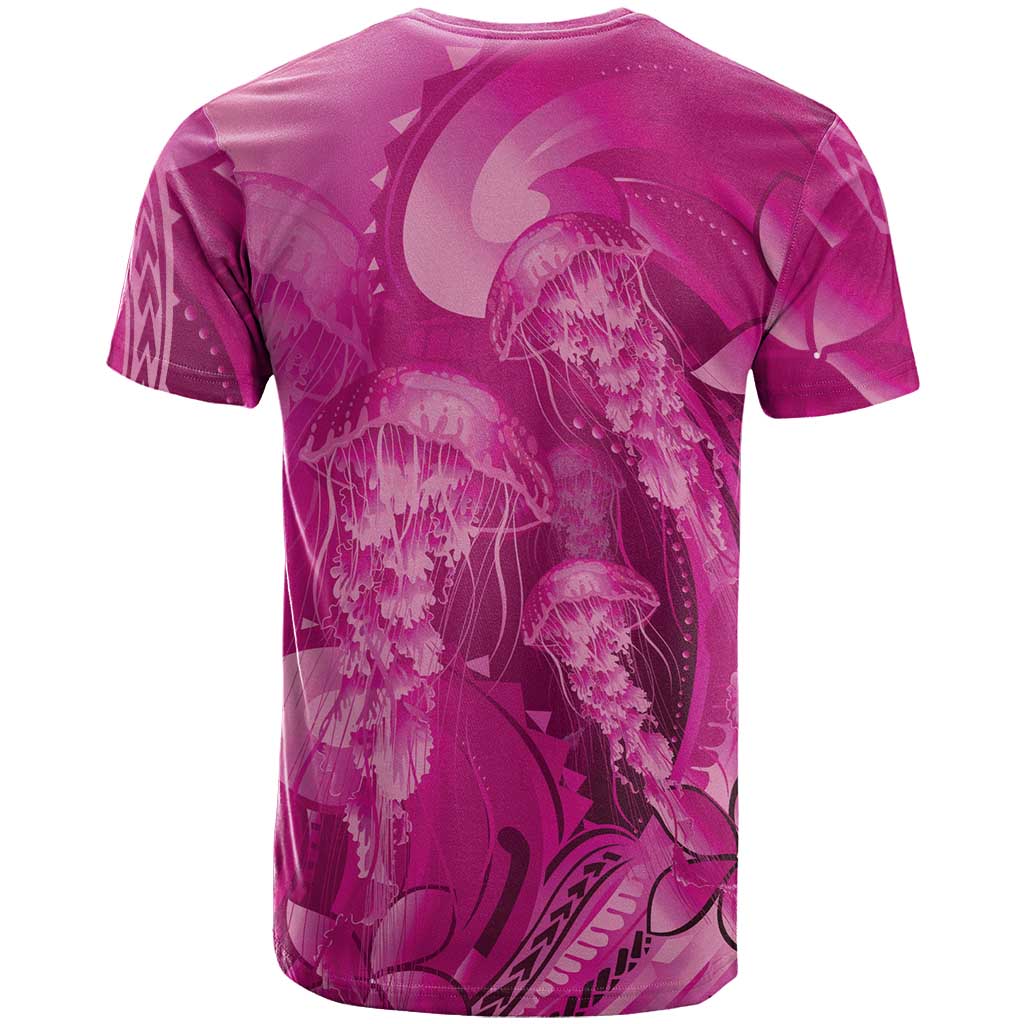 Pink Gradient Polynesia Jellyfish T Shirt Plumeria Polynesian Tattoo Glowing Vibes