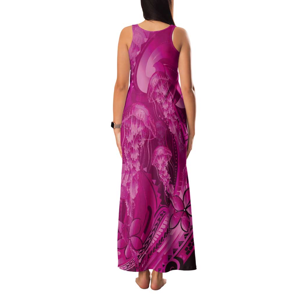 Pink Gradient Polynesia Jellyfish Tank Maxi Dress Plumeria Polynesian Tattoo Glowing Vibes