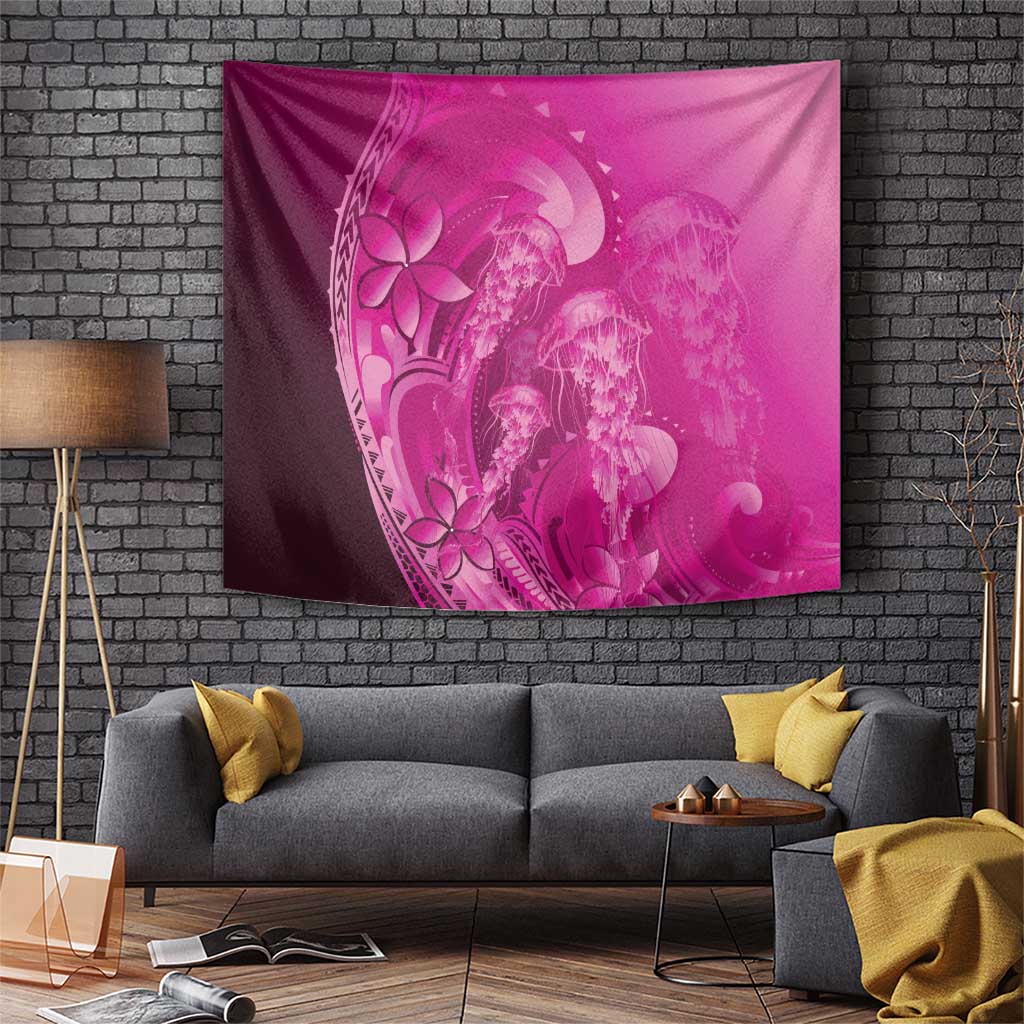 Pink Gradient Polynesia Jellyfish Tapestry Plumeria Polynesian Tattoo Glowing Vibes