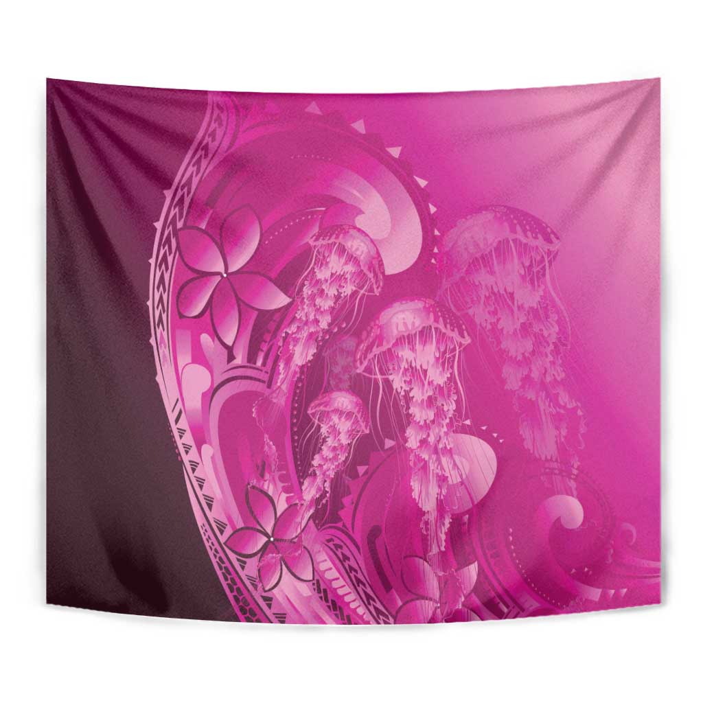 Pink Gradient Polynesia Jellyfish Tapestry Plumeria Polynesian Tattoo Glowing Vibes
