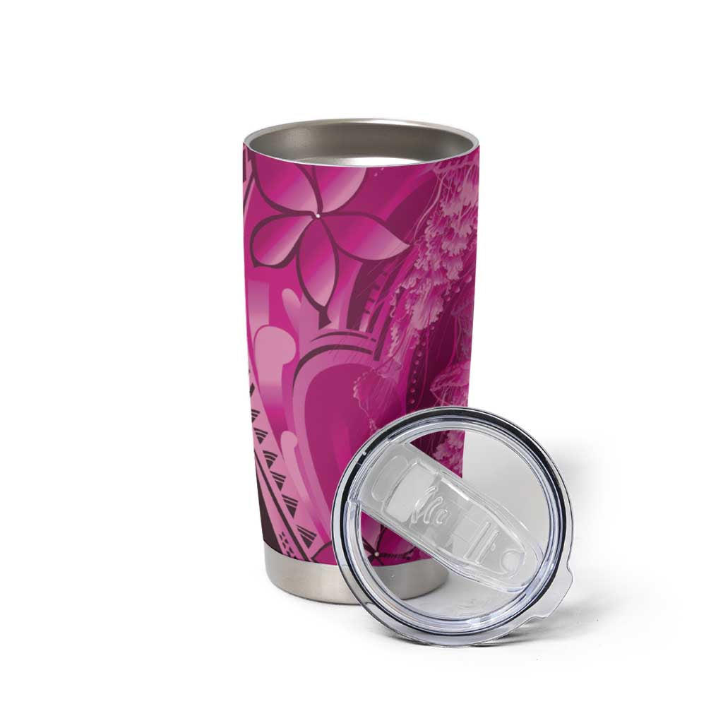Pink Gradient Polynesia Jellyfish Tumbler Cup Plumeria Polynesian Tattoo Glowing Vibes
