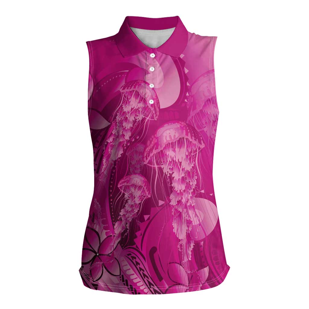 Pink Gradient Polynesia Jellyfish Women Sleeveless Polo Shirt Plumeria Polynesian Tattoo Glowing Vibes LT14 Female Pink - Polynesian Pride