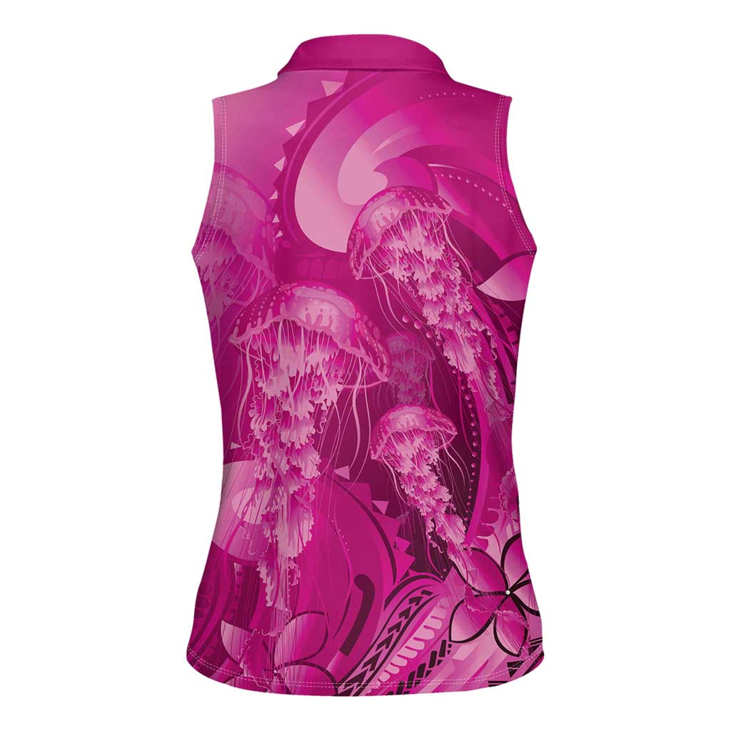 Pink Gradient Polynesia Jellyfish Women Sleeveless Polo Shirt Plumeria Polynesian Tattoo Glowing Vibes LT14 - Polynesian Pride