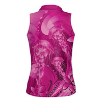Pink Gradient Polynesia Jellyfish Women Sleeveless Polo Shirt Plumeria Polynesian Tattoo Glowing Vibes LT14 - Polynesian Pride