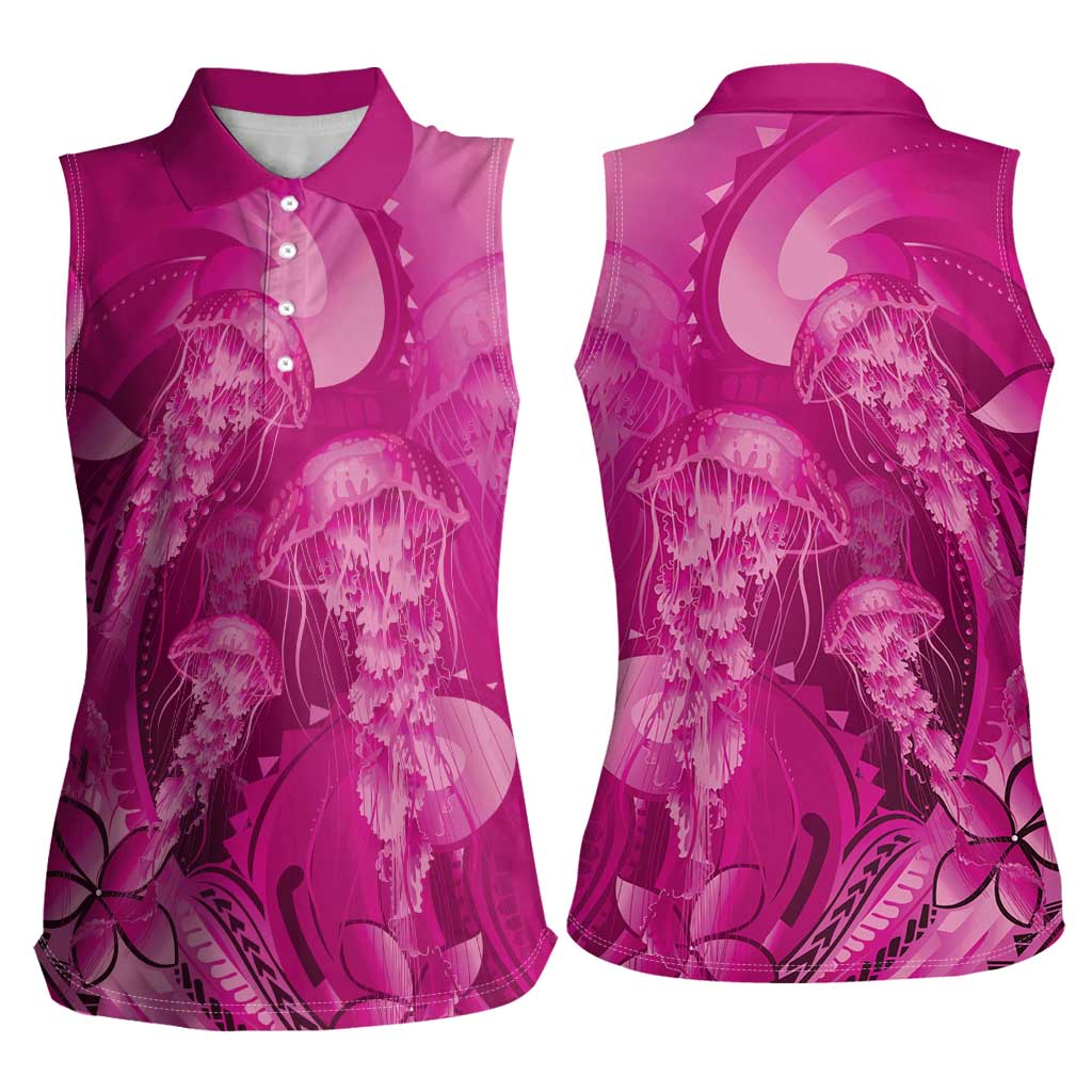 Pink Gradient Polynesia Jellyfish Women Sleeveless Polo Shirt Plumeria Polynesian Tattoo Glowing Vibes LT14 - Polynesian Pride